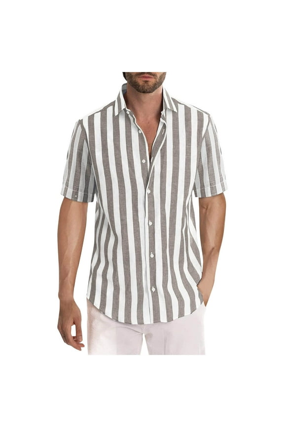 Striped Dress Shirts for Men Short Sleeve Button Down Shirts Summer Casual Loose T Shirts Business Tops L