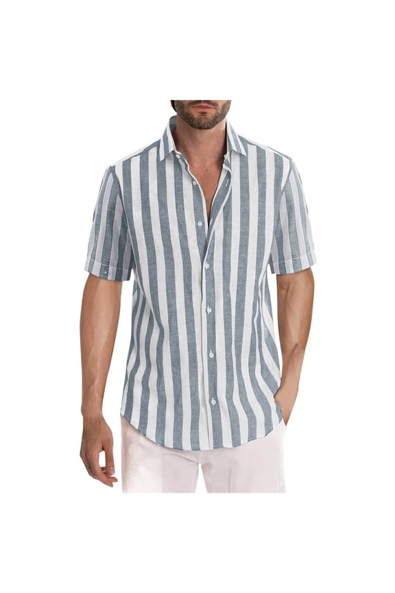 Striped Dress Shirts for Men Short Sleeve Button Down Shirts Summer Casual Loose T Shirts Business Tops XL