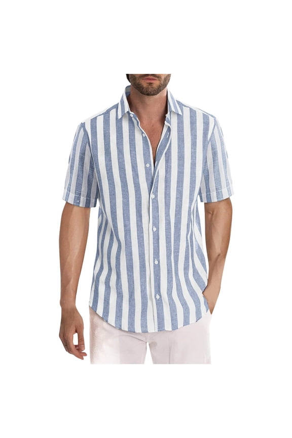 Striped Dress Shirts for Men Short Sleeve Button Down Shirts Summer Casual Loose T Shirts Business Tops XL
