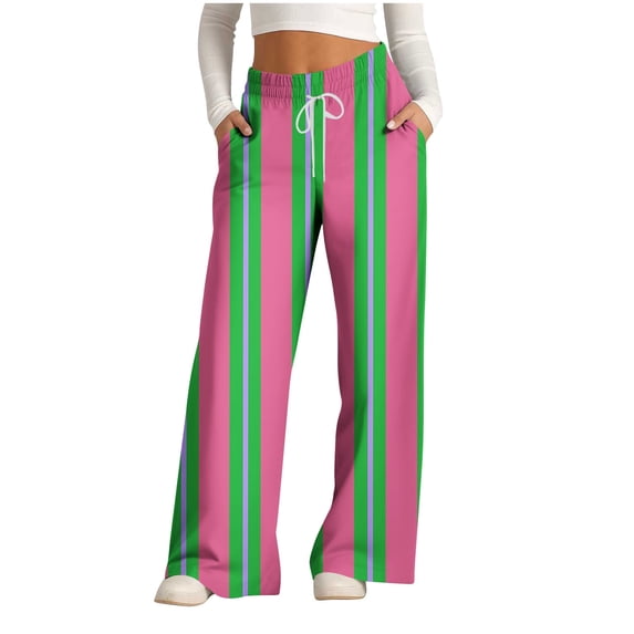 SwiftWear Striped Pants for Women Drawstring Elastic High Waisted Wide Leg Pants Loose Comfort Trousers L