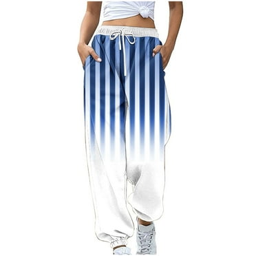SwiftWear Striped Sweatpants for Women Elastic Waist Drawstring Workout Casual Jogger Pants S