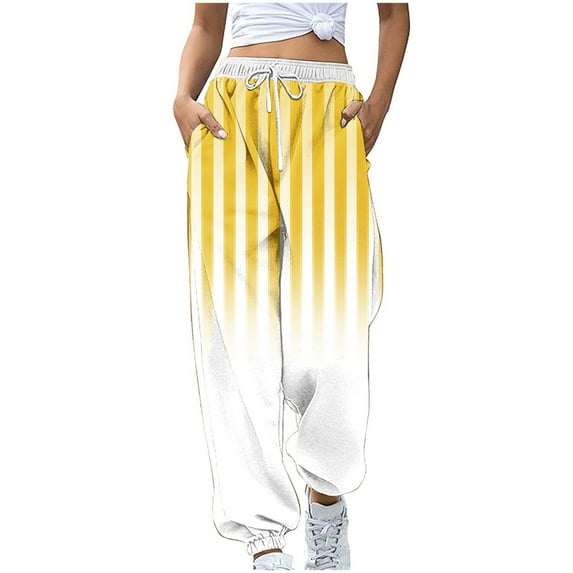 SwiftWear Striped Sweatpants for Women Elastic Waist Drawstring Workout Casual Jogger Pants XL