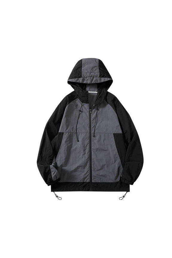 Yufatyle Sun Shirt Jackets for Men Thin Quick-dry Breathable Colorblocked Outdoor Jacket Coat Loose Fallow Sun-Proof Clothing Black XXXL