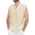 thumbnail image 1 of Yufatyle Tank Top T Shirts for Men V-Neck Sleeveless Cotton Linen Vest for Men Casual Khaki XXL, 1 of 5