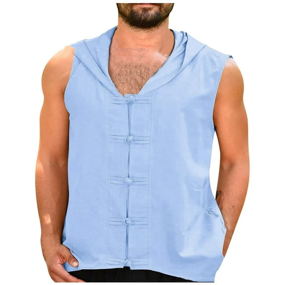 Yufatyle Tank Top Vest Men Hooded Sleeveless Hawaiian Shirt for Men Funny Light Blue XXL