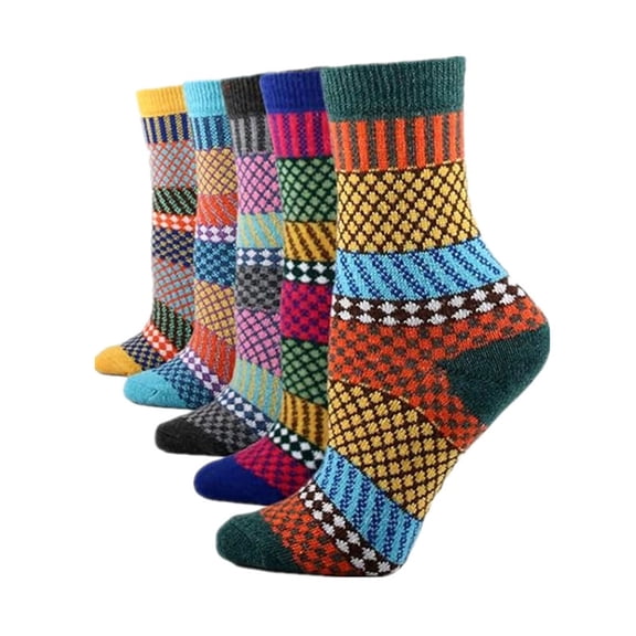 Yufatyle Thick Warm Socks for Women Winter Crew Socks Comfy Soft 5 Pairs Cute Print Wool Socks