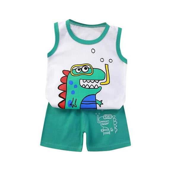 SwiftWear Toddler Baby Boys Clothes 2PCS Tank Top and Shorts Set Cotton Sleeveless Dinosaur Summer Outfit for Kids 3M-6T