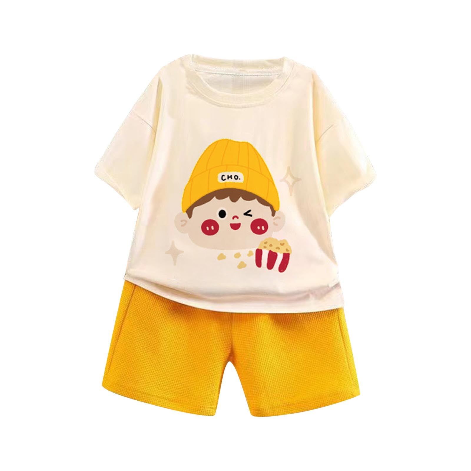 Baby Boys 2-Piece Cotton Outfit – School Print Shirt & Shorts Set