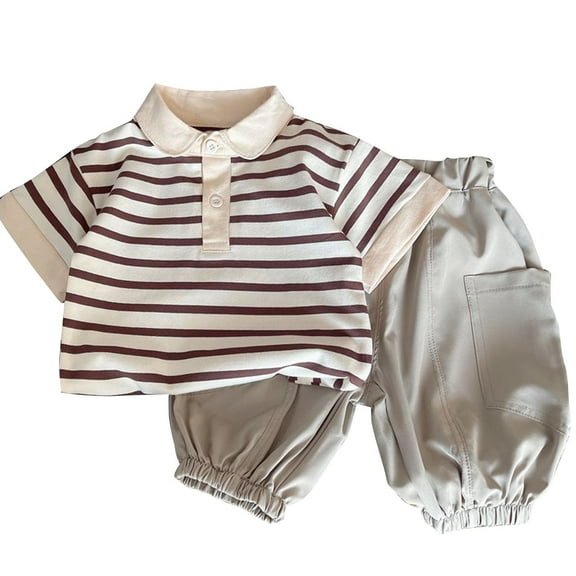 SwiftWear Toddler Boys Outfit Sets Striped Short Sleeve Button Lapel Shirt Jogger Pants Set Baby Boy Summer Clothes, 0-6T