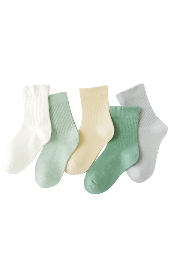 Unisex Boys Girls Crew Socks Solid Cotton Socks School Uniform Dress Socks 5 Pack