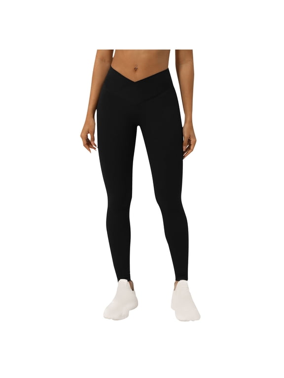 V Crossover High Waisted Leggings for Women - Soft Stretchy Yoga Pants for Workout Athletic Black Skinny Pants M