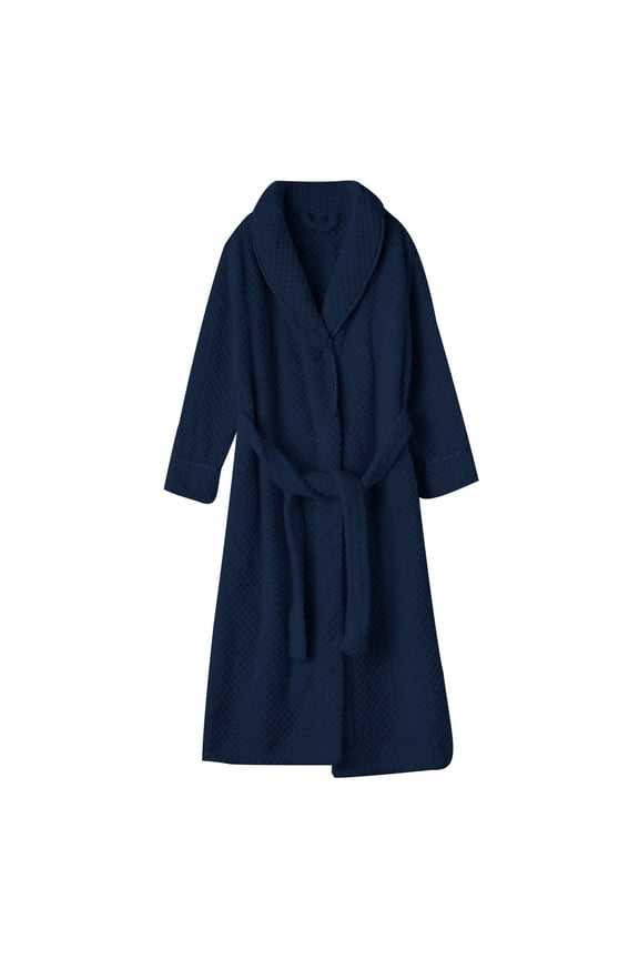 Waffle Robes Unisex Kimono Bathrobes for Men & Women Shawl Collar Soft Plush Homewear Navy Pajamas Sleepwear