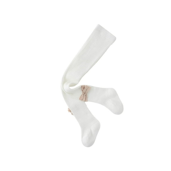 SwiftWear White Girls Tights, Spring Fall Stockings for Girl, Cute Bow Decor Cable Knit Cotton Toddler Tights Pantyhose for 0-8 Years