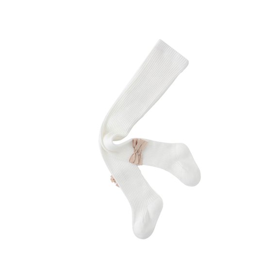Yufatyle White Girls Tights, Spring Fall Stockings for Girl, Cute Bow Decor Cable Knit Cotton Toddler Tights Pantyhose for 0-8 Years