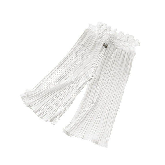 SwiftWear White Toddler Girls Wide Leg Palazzo Pants Pleated Flowy Ruffle Casual Cropped Pants Solid Lounge Pants Spring Fall Size 2-14