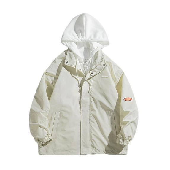 SwiftWear Windbreaker Jacket for Men Colorblocked Windproof Warm Jacket Long Sleeve Hooded Pockets Casual Outwear Coat Khaki XL
