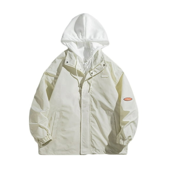 SwiftWear Windbreaker Jacket for Men Colorblocked Windproof Warm Jacket Long Sleeve Hooded Pockets Casual Outwear Coat Khaki XXL