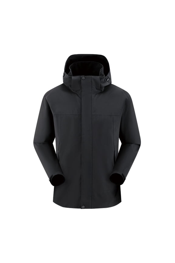 Windbreaker Jackets for Men, Men Solid Color Outdoors Hiking Warm Zipper Pockets Coat Long Sleeve Jacket Black M