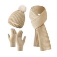thumbnail image 1 of SwiftWear Winter Beanie Hat Scarf Gloves Set for Women, Womens Beanie with Pom Pom Long Scarf Touchscreen Gloves 3 in 1 Gift Set Beige, 1 of 4