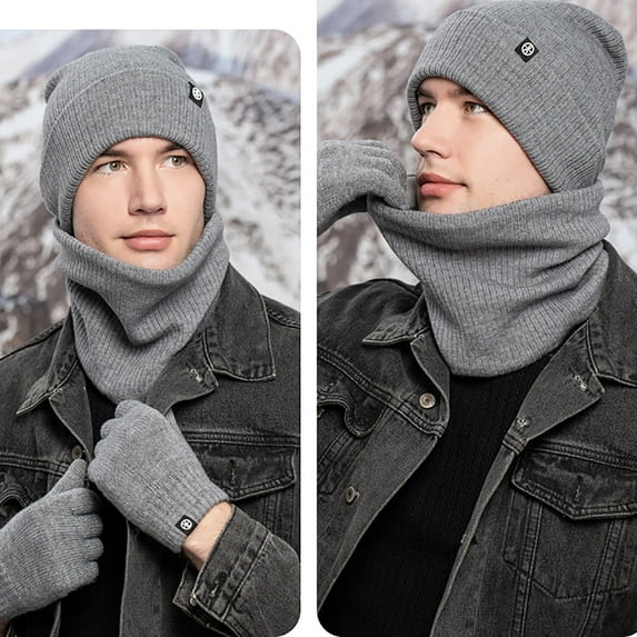 SwiftWear Winter Hat Scarf Gloves Set for Women Knitted Beanie Hat Touch Screen Gloves Neck Warmer Gifts for Unisex Adult Dark Gray
