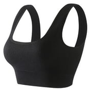 SwiftWear Wireless Sports Bras for Women, Solid Yoga Underwear Ribbed Padded Support Sports Bra, Black L