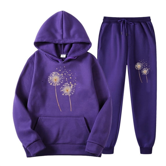 SwiftWear Women 2 Piece Hoodie Sweatshirts Set Dandelion Hoodie and Sweatpants Matching Sets 2024 Fall Outfits Purple S
