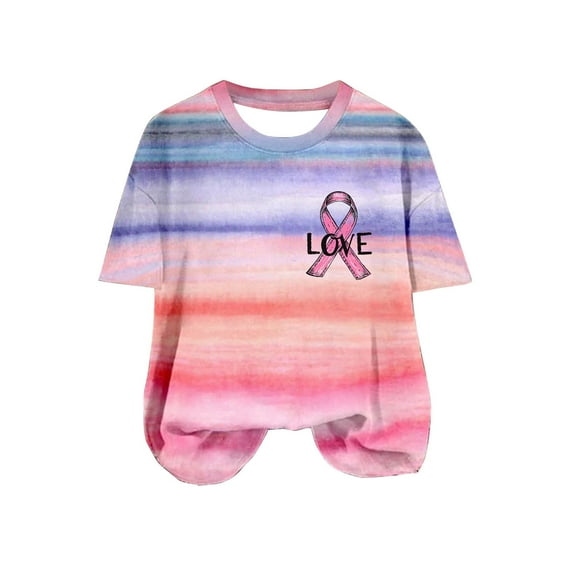SwiftWear Women Breast Cancer Shirts Pink Ribbon Breast Cancer Awareness Gradient T-Shirts Short Sleeve Crewneck Graphic Tee Tops S