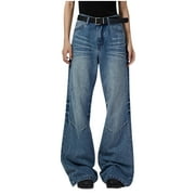 SwiftWear Women Flare Bell Bottom Jeans Trendy Cowboy Baggy Denim Pants with Pockets High Waisted Jeans, Navy M