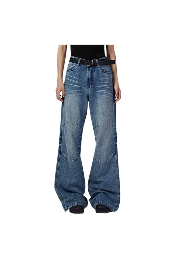 Women Flare Bell Bottom Jeans Trendy Cowboy Baggy Denim Pants with Pockets High Waisted Jeans, Navy XXL