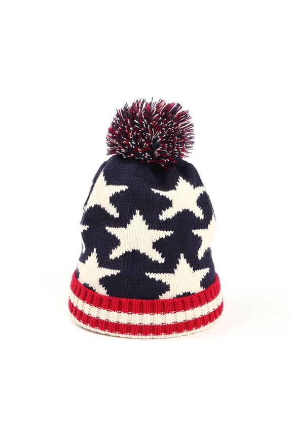 Yufatyle Women Men Winter Hat - Cuffed Beanie with Pom Pom, USA Flag Patriotic Knit Hat Warm Fun for Cold Days