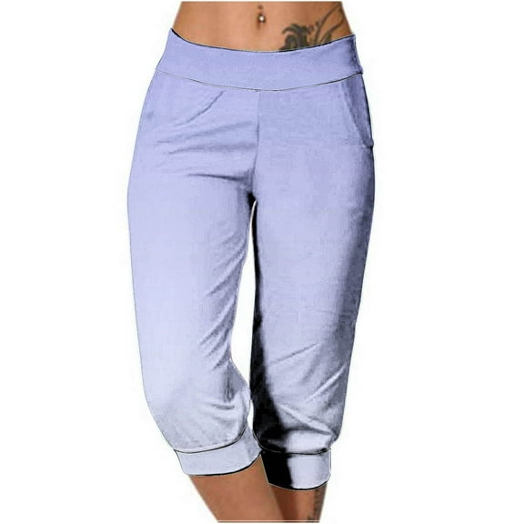 SwiftWear Women's Casual Elastic Waist Loose Capri Pants Gradient Color Short Pants with Pockets Capris XXXL
