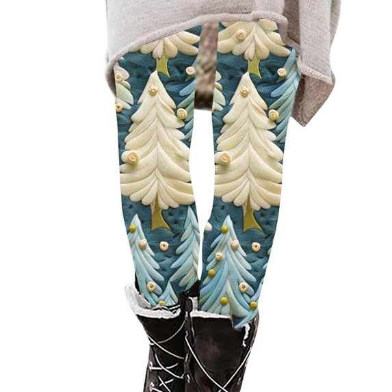 SwiftWear Women's Christmas Legging Pants 3D Print High Waisted Skinny Yoga Pants Tights for Holiday Party, Beige L