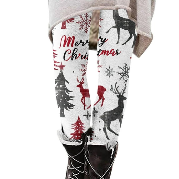 Yufatyle Women's Christmas Leggings High Waisted Xmas Holiday Print Yoga Pants Soft Workout Gym Tights, White S