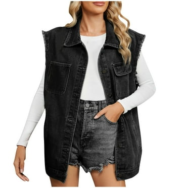 Yufatyle Women's Denim Vest Sleeveless Jean Jacket Button Down Casual Lapel Waistcoat with Multi Pockets S