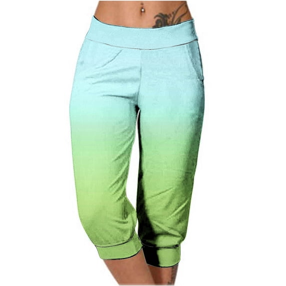 Yufatyle Women's Gradient Color Capri Pants Casual Elastic Drawstring Waist Loose Pants with Pocket Sports Capris S