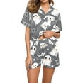 thumbnail image 1 of SwiftWear Women's Halloween Pajamas Set Collared Button Down Sleepwear Cute Ghost Spider Print Lounge Shorts Set Soft Homewear S, 1 of 5