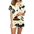 thumbnail image 1 of Yufatyle Women's Halloween Pajamas Set Collared Button Down Sleepwear Cute Ghost Spider Print Lounge Shorts Set Soft Homewear XL, 1 of 5