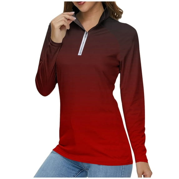 SwiftWear Women's Long Sleeve Golf Shirts, Quarter Zip Pullover Athletic Workout Running Tops Gradient Color M