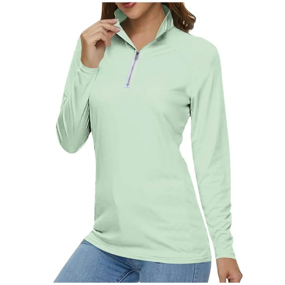 SwiftWear Women's Long Sleeve Golf Shirts, Quarter Zip Pullover Athletic Workout Running Tops Solid Color 2XL
