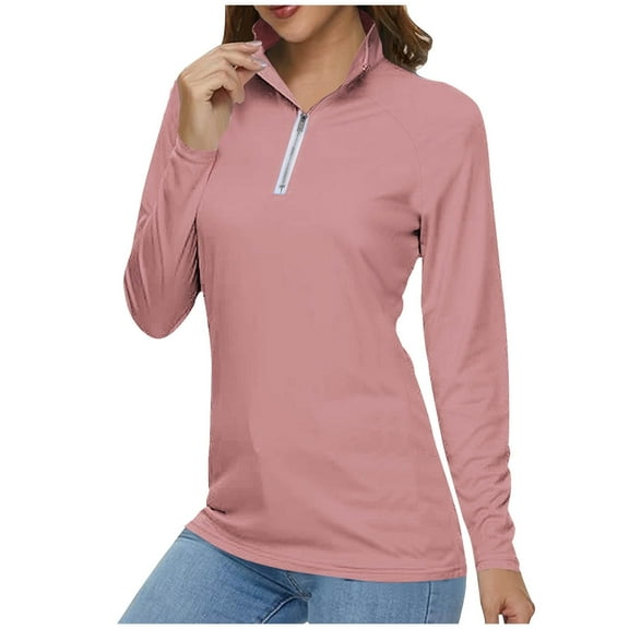 SwiftWear Women's Long Sleeve Golf Shirts, Quarter Zip Pullover Athletic Workout Running Tops Solid Color L