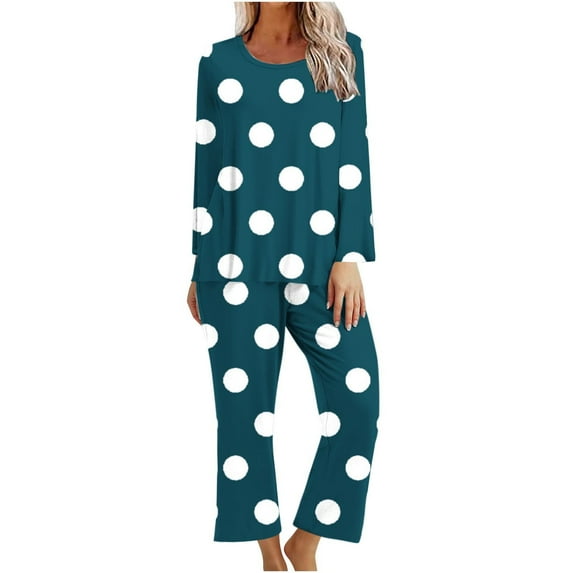 SwiftWear Women's Pajama Set 2024 Polka Dot Lounge Sets Long Sleeve Sleepwear Soft 2 Piece Pjs Green M