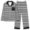 thumbnail image 1 of SwiftWear Women's Pajama Sets 2PC Loungewear Long Sleeve Collared Button Up Shirts with Chest Pocket + Pants Casual Striped Pajamas, Black S, 1 of 4