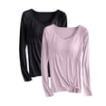 thumbnail image 1 of SwiftWear Women's Plus Size Modal Cotton T Shirt Long Sleeve Shirts with Built-in Bra Two Piece Casual Pajama Yoga Top, Black + Pink 4XL, 1 of 2