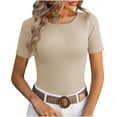 thumbnail image 1 of SwiftWear Women's Short Sleeve Basic Slim Fit Crop Tops Crewneck Ribbed Knit T Shirt Cute Summer Blouses Khaki,S-XL, 1 of 4