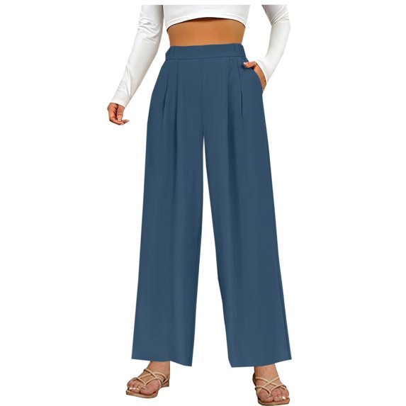 SwiftWear Women's Solid Color Non Elastic Loose High Waisted Casual Wide Leg Pants with Pockets XXL