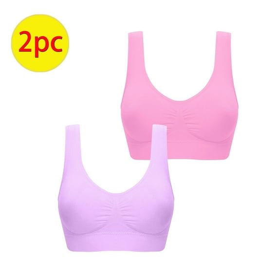 SwiftWear Women's Sports Bras 2 Pack Padded Seamless Sleepwear Yoga Bra Wirefree Underwear Pink, Lavender Sports Bra L