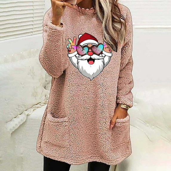 SwiftWear Women's Sweatshirt Cute Christmas Print Pullover Loose Casual Crew Neck Tops Winter Warm Homewear with Pockets M