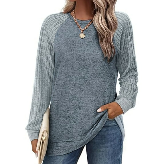 SwiftWear Women's Tunic Sweatshirts Crewneck Lightweight Pullover Tops Raglan Long Sleeve Shirts Soft Sweaters for Women L