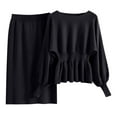 thumbnail image 1 of SwiftWear Womens 2PC Skirt Set, Ladies' Elegant Lantern Long Sleeved Peplum Pullover Top Midi Skirt Two-Piece Set Black Free Size, 1 of 6