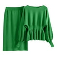thumbnail image 1 of SwiftWear Womens 2PC Skirt Set, Ladies' Elegant Lantern Long Sleeved Peplum Pullover Top Midi Skirt Two-Piece Set Green Free Size, 1 of 6